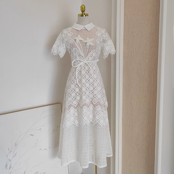 A line Short Sleeves White Lace Party Dress Holiday Birthday Dresses For Women SD365